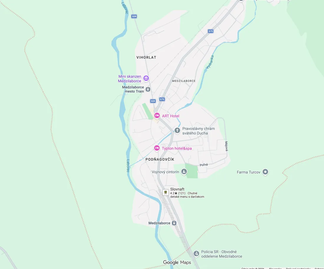 Mapa – Typton hotel & spa, Medzilaborce